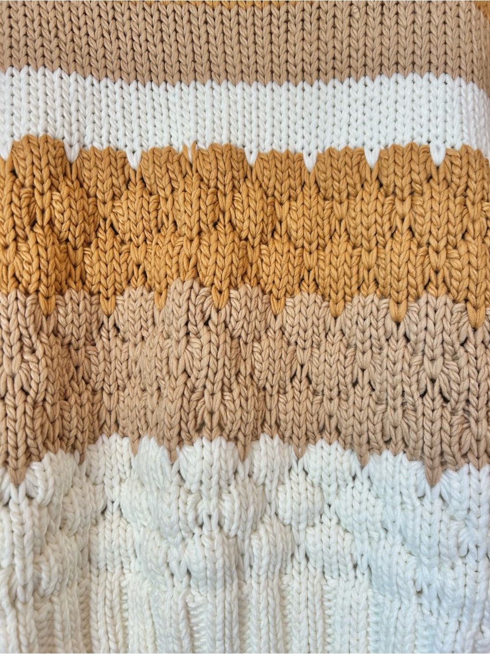 Oversized Chunky Knit Sweater - White, Camel & Tan - Medium - Picture 6 of 7
